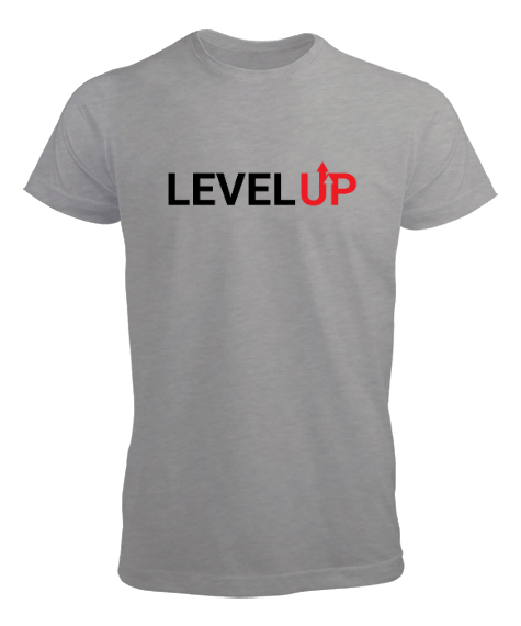 Tisho - Level Up - Seviye Atla - Slogan Gri Erkek Tişört