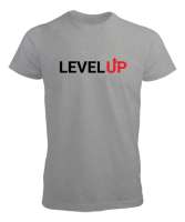 Level Up - Seviye Atla - Slogan Gri Erkek Tişört - Thumbnail