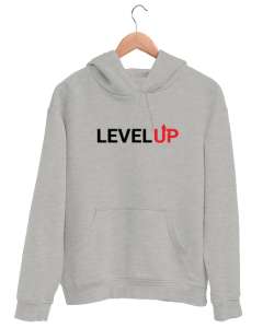 Level Up - Seviye Atla - Slogan Gri Unisex Kapşonlu Sweatshirt