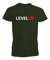 Level Up - Seviye Atla - Slogan Haki Yeşili Erkek Tişört - Thumbnail