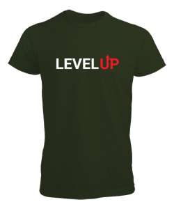 Level Up - Seviye Atla - Slogan Haki Yeşili Erkek Tişört