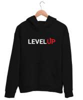 Level Up - Seviye Atla - Slogan Siyah Unisex Kapşonlu Sweatshirt - Thumbnail