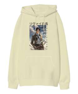 Levi Ackerman Krem Oversize Unisex Kapüşonlu Sweatshirt