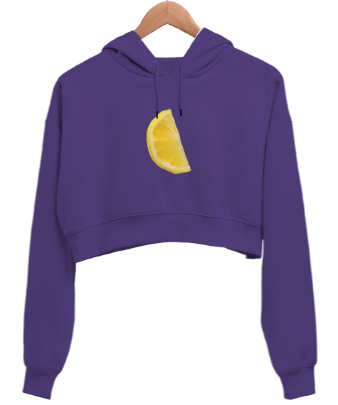 Tisho - Lezzetli Limon Dilimi Deseni - Renkli Bir Dokunuş Ekleyin Mor Kadın Crop Hoodie Kapüşonlu Sweatshirt