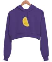 Lezzetli Limon Dilimi Deseni - Renkli Bir Dokunuş Ekleyin Mor Kadın Crop Hoodie Kapüşonlu Sweatshirt - Thumbnail