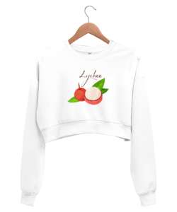 Liçi meyvesi Beyaz Kadın Crop Sweatshirt