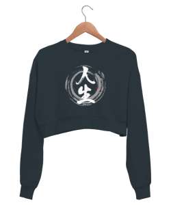 Life - Hayat - Calligraphy - Kaligrafi Uzakdoğu Füme Kadın Crop Sweatshirt