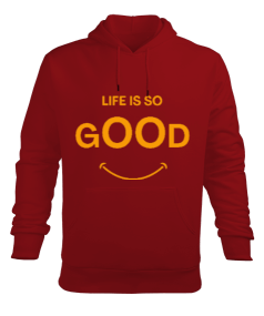 Life is So Good Kırmızı Erkek Kapüşonlu Hoodie Sweatshirt