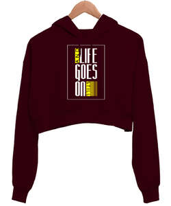 Life Still Bordo Kadın Crop Hoodie Kapüşonlu Sweatshirt