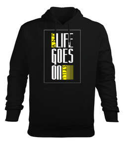 Life Still Siyah Erkek Kapüşonlu Hoodie Sweatshirt