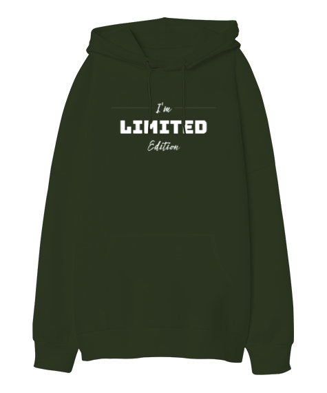 Limited Edition - Sınırlı Sayıda Üretildim Haki Yeşili Oversize Unisex Kapüşonlu Sweatshirt