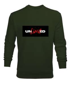 LİMİTSİZ UNLİMİTED BASKILI Haki Yeşili Erkek Sweatshirt