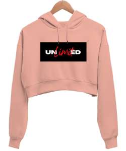 LİMİTSİZ UNLİMİTED BASKILI Yavru Ağzı Kadın Crop Hoodie Kapüşonlu Sweatshirt