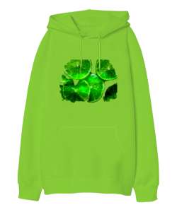 Limon baskı Fıstık Yeşili Oversize Unisex Kapüşonlu Sweatshirt