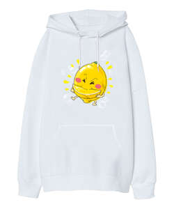 Limon Beyaz Oversize Unisex Kapüşonlu Sweatshirt