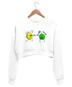 Limon ve Elma - Lemon And Apple Beyaz Kadın Crop Sweatshirt