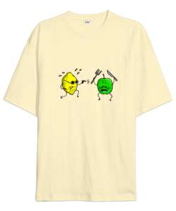 Limon ve Elma - Lemon And Apple Krem Oversize Unisex Tişört