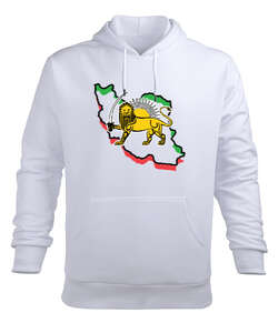 lion and sun map Beyaz Erkek Kapüşonlu Hoodie Sweatshirt