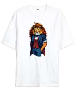 lion Beyaz Oversize Unisex Tişört