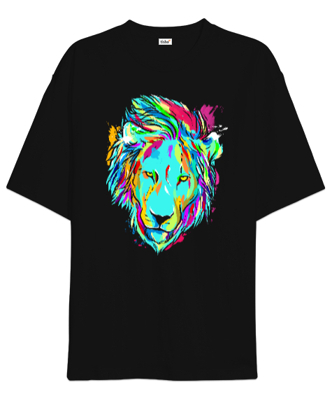 Lion Watercolor - Aslan Suluboya Baskılı Siyah Oversize Unisex Tişört