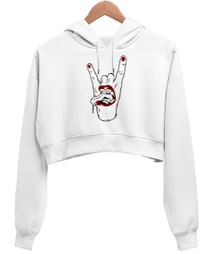 Lip And Hand Kadın Crop Hoodie Kapüşonlu Sweatshirt