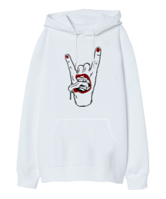 Lip And Hand Oversize Unisex Kapüşonlu Sweatshirt