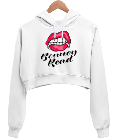 Lips and Piercings Kadın Crop Hoodie Kapüşonlu Sweatshirt