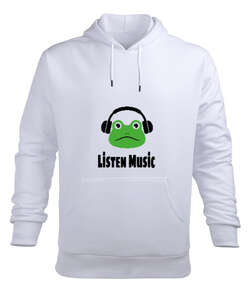 Listen Music Beyaz Erkek Kapüşonlu Hoodie Sweatshirt