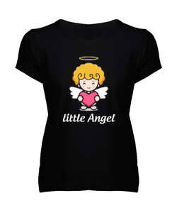 Little Angel Siyah Kadın V Yaka Tişört