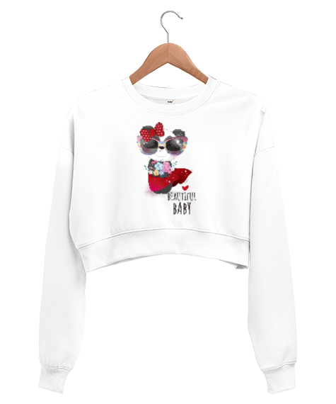 Little Panda - Beautiful Baby Beyaz Kadın Crop Sweatshirt