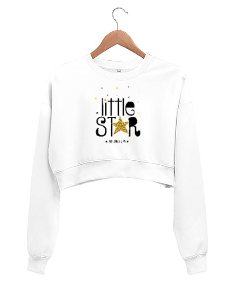 Tisho - Little Star - Küçük Yıldız Beyaz Kadın Crop Sweatshirt