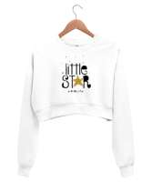 Little Star - Küçük Yıldız Beyaz Kadın Crop Sweatshirt - Thumbnail