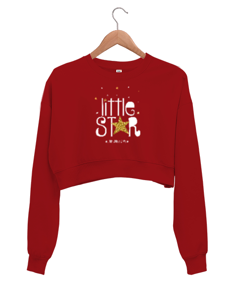 Tisho - Little Star - Küçük Yıldız Kırmızı Kadın Crop Sweatshirt