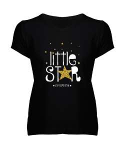 Little Star - Küçük Yıldız Siyah Kadın V Yaka Tişört