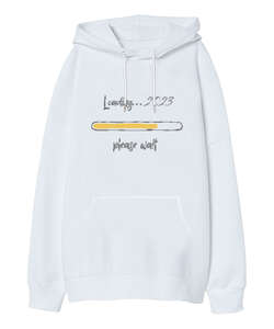 Loading 2023 Beyaz Oversize Unisex Kapüşonlu Sweatshirt