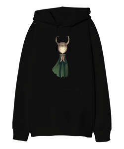 Loki Blu1 Siyah Oversize Unisex Kapüşonlu Sweatshirt