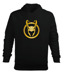 Loki Horned Helmet Baskılı Siyah Erkek Kapüşonlu Hoodie Sweatshirt