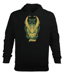 Loki Norse Baskılı Siyah Erkek Kapüşonlu Hoodie Sweatshirt