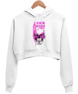 LONDON Beyaz Kadın Crop Hoodie Kapüşonlu Sweatshirt