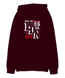 Londra - London Bordo Oversize Unisex Kapüşonlu Sweatshirt