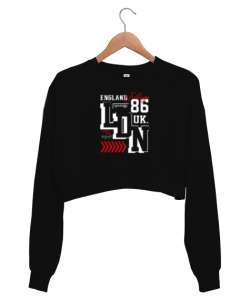 Londra - London Siyah Kadın Crop Sweatshirt