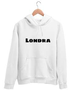 LONDRA TİŞÖRT YAZISI Beyaz Unisex Kapşonlu Sweatshirt