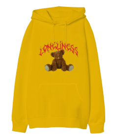 Loneliness Bear Tasarım Baskılı Oversize Unisex Kapüşonlu Sweatshirt