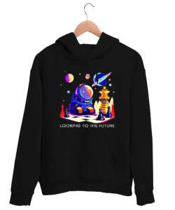 Looking to the future-2 Siyah Unisex Kapşonlu Sweatshirt