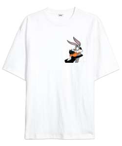 Looney Tunes Bugs Bunny and Daffy Duck Beyaz Oversize Unisex Tişört