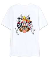 Looney Tunes Bugs Bunny and Daffy Duck Beyaz Oversize Unisex Tişört - Thumbnail