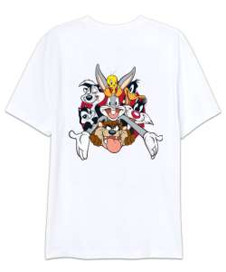 Looney Tunes Bugs Bunny and Daffy Duck Beyaz Oversize Unisex Tişört