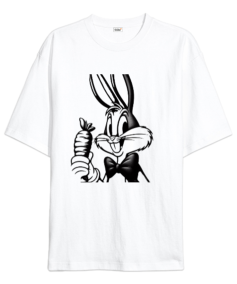 Tisho - Looney Tunes Bugs Bunny Beyaz Oversize Unisex Tişört