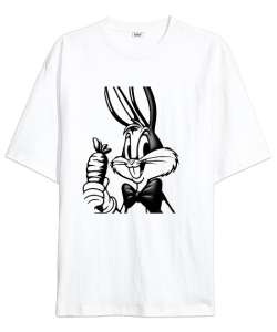 Looney Tunes Bugs Bunny Beyaz Oversize Unisex Tişört