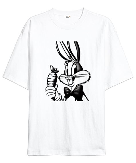 Tisho - Looney Tunes Bugs Bunny Beyaz Oversize Unisex Tişört